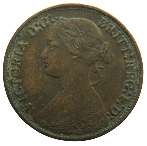 1873 Queen Victoria Bun Head Farthing Coin - Great Britain