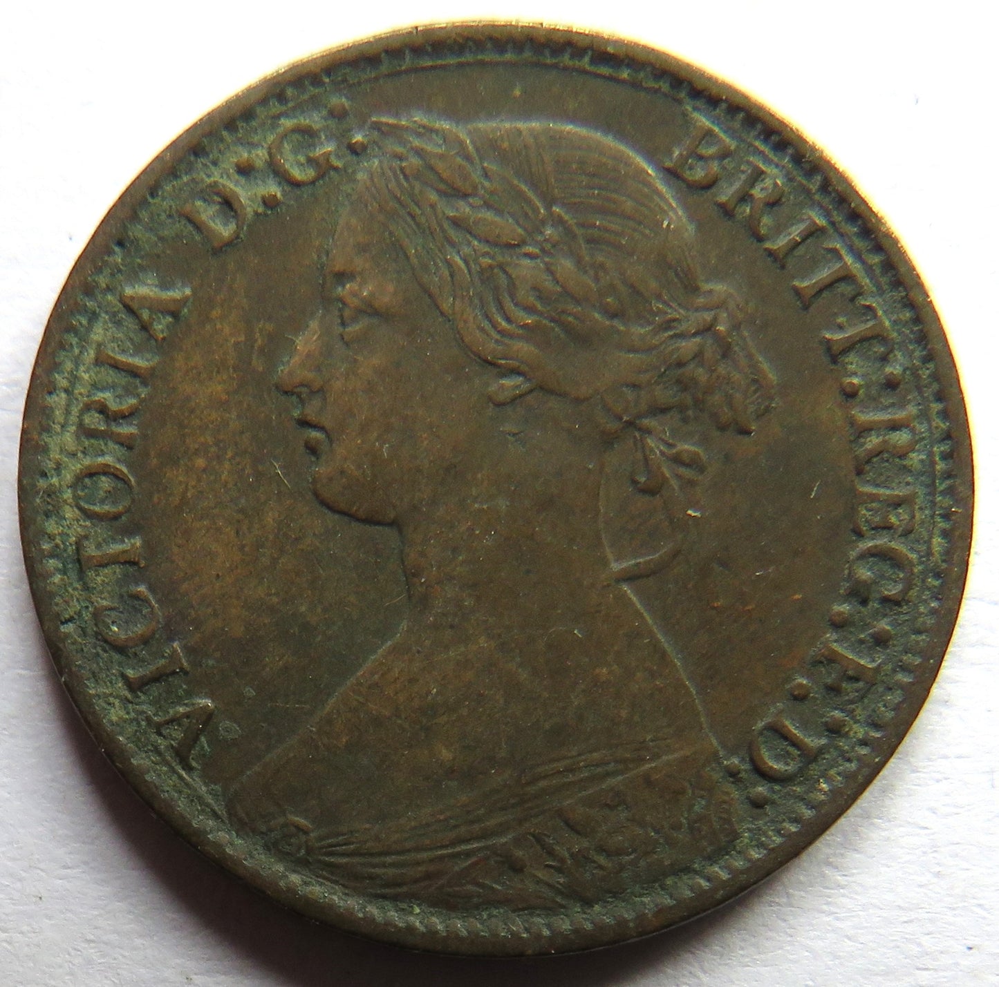 1873 Queen Victoria Bun Head Farthing Coin - Great Britain
