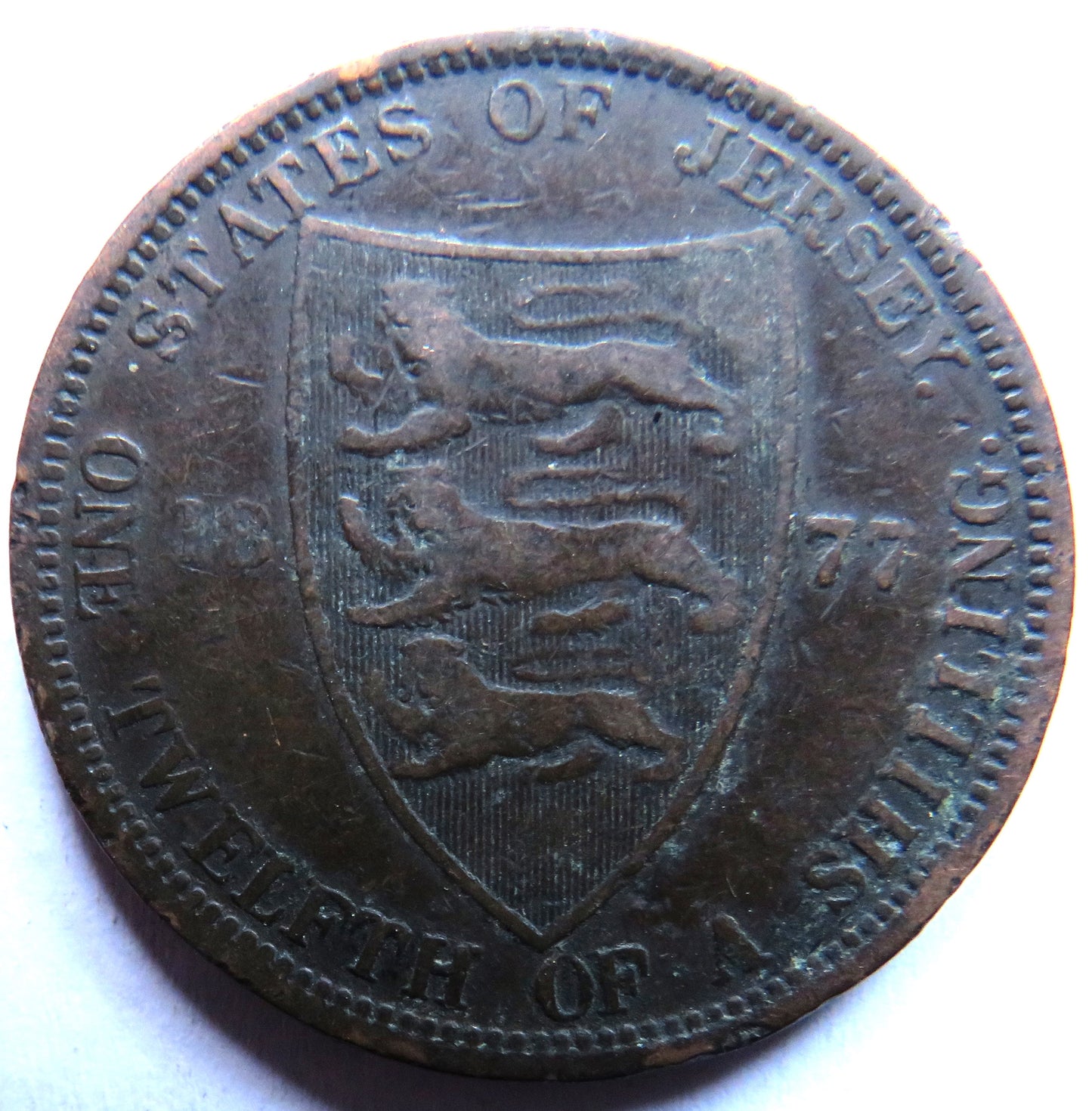 1877 Queen Victoria States of Jersey 1/12th of a Shilling Coin