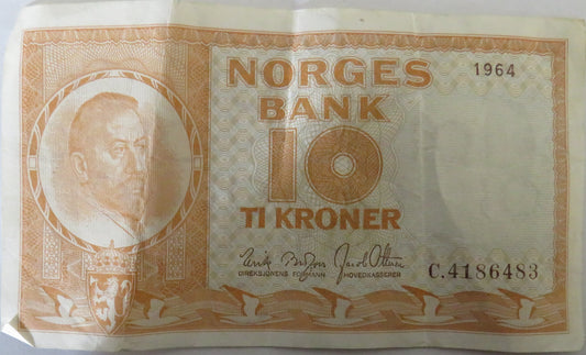 1964 Norway 10 Kroner Banknote