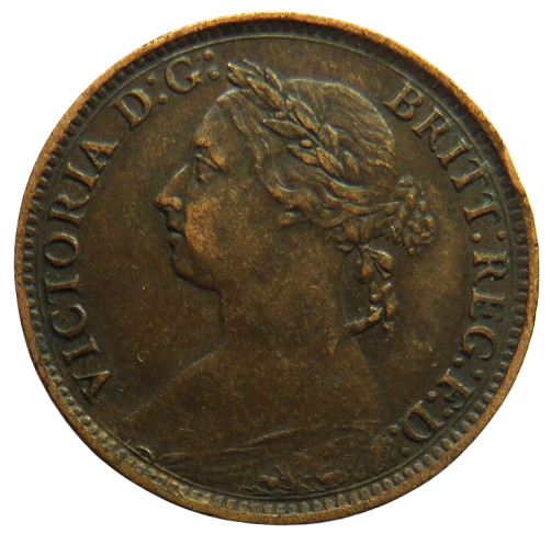 1885 Queen Victoria Bun Head Farthing Coin - Great Britain