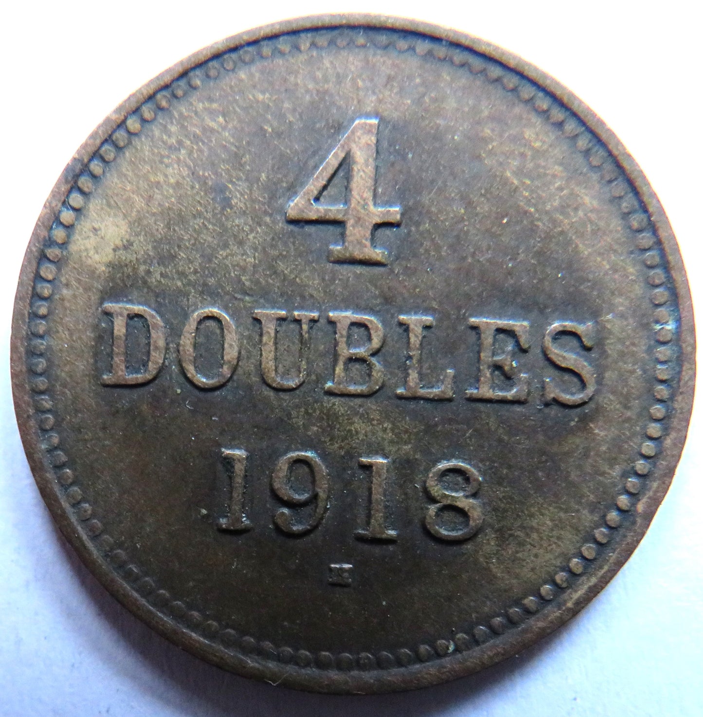 1918-H Guernsey 4 Doubles Coin