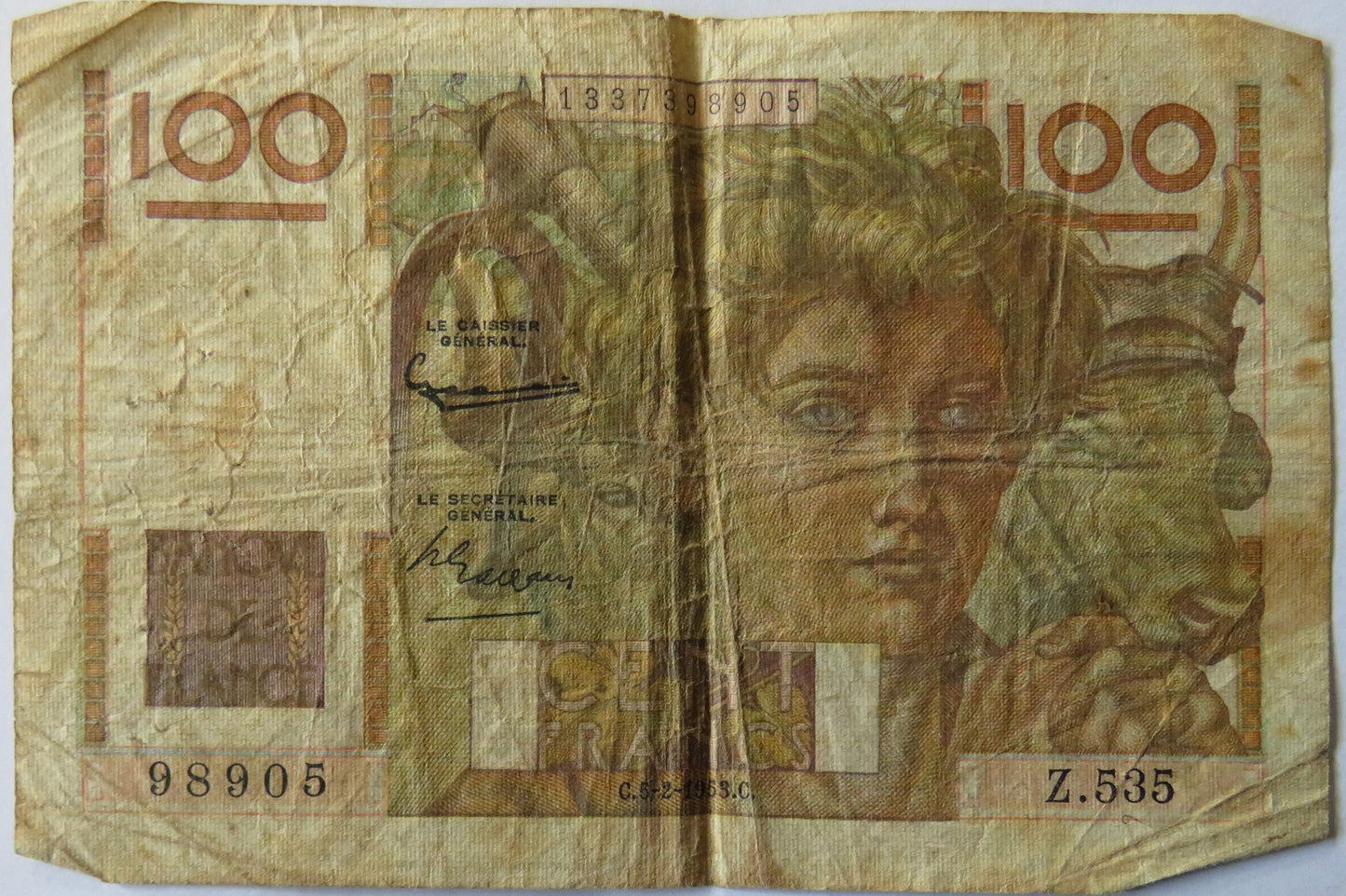 1953 France 100 Francs Banknote
