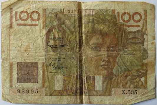 1953 France 100 Francs Banknote