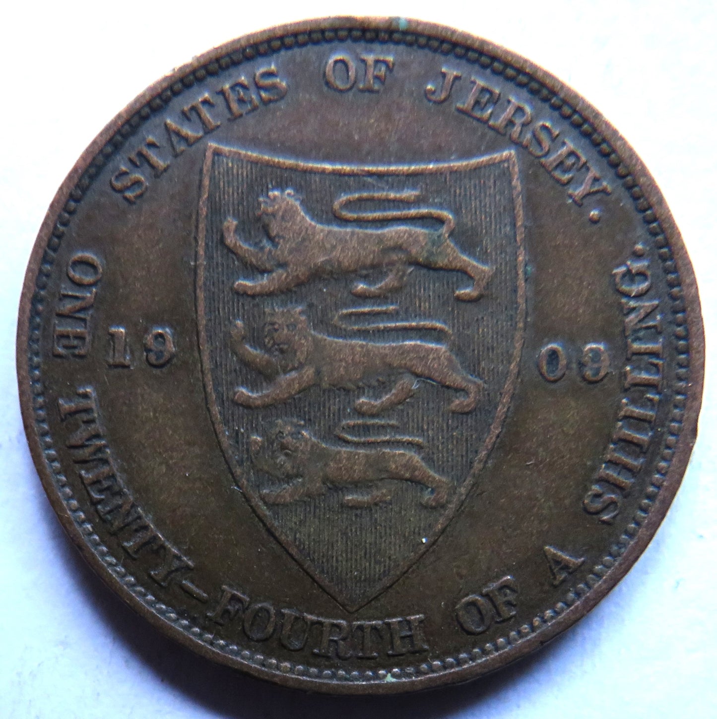 1909 King Edward VII States of Jersey 1/24th of a Shilling Coin