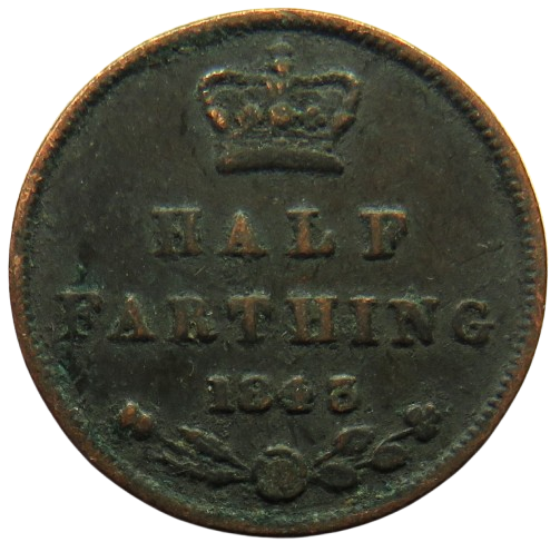 1843 Queen Victoria Half Farthing Coin