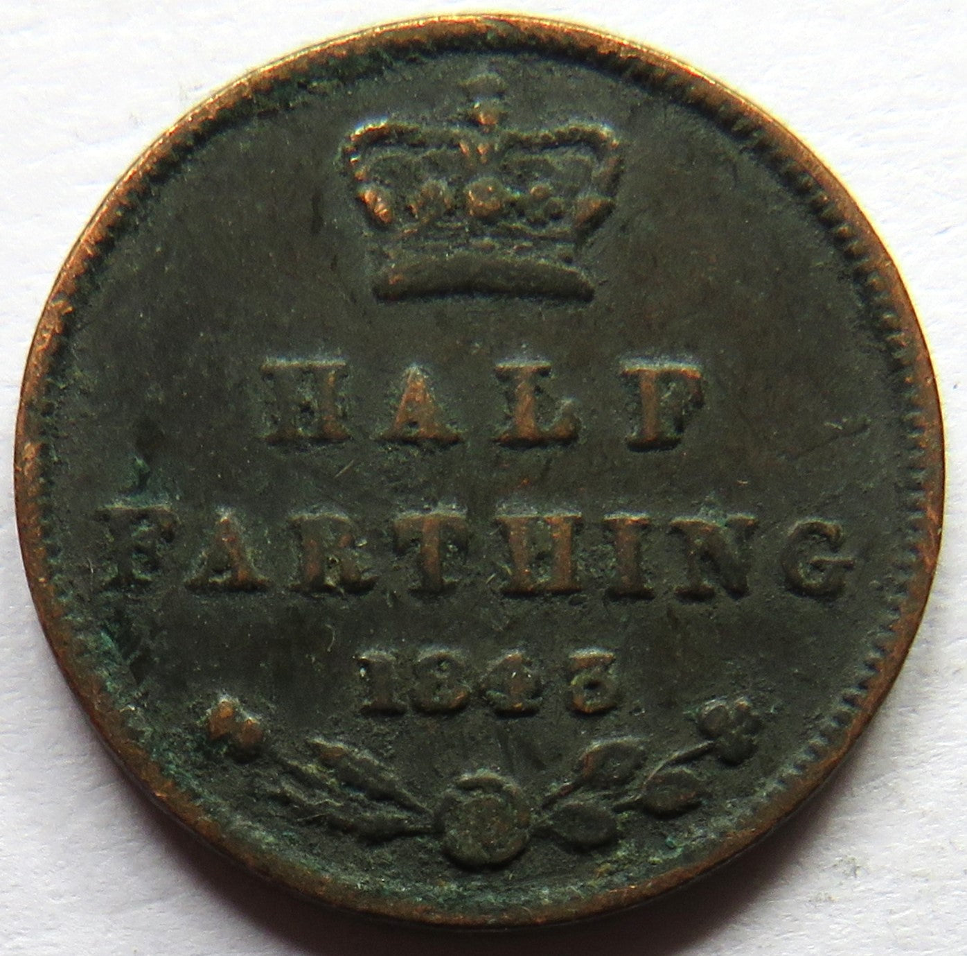 1843 Queen Victoria Half Farthing Coin