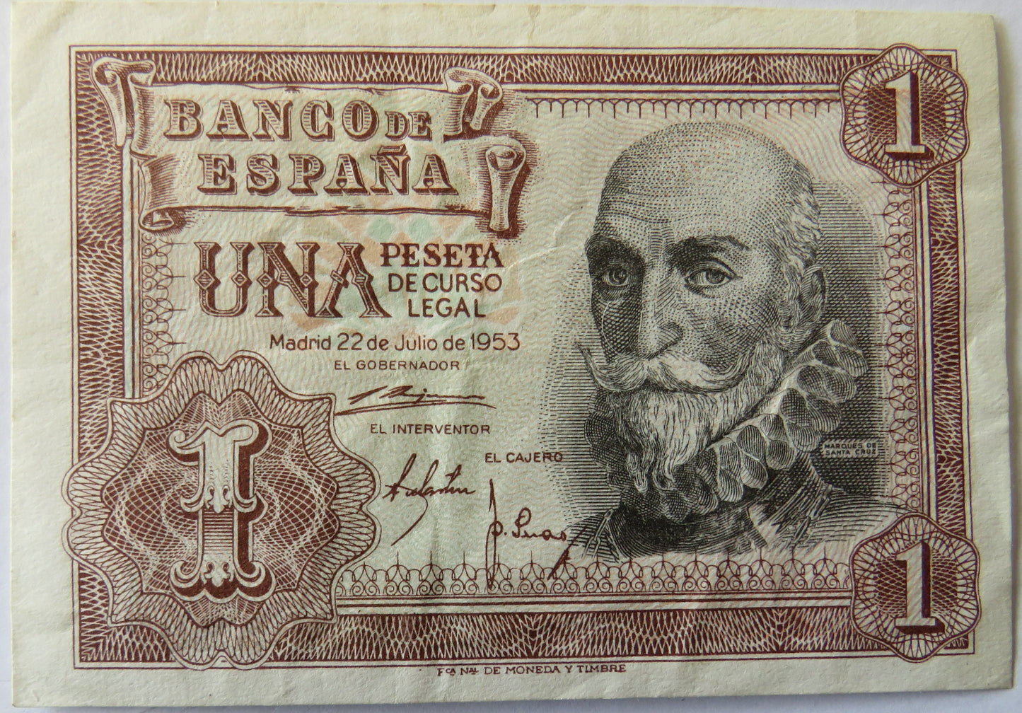 1953 Spain One Peseta Banknote
