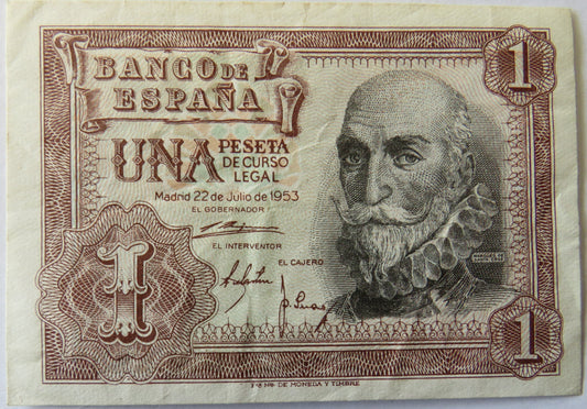 1953 Spain One Peseta Banknote