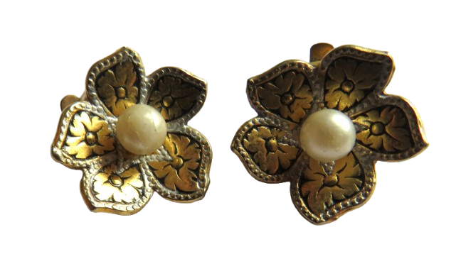 Vintage Ladies Faux Pearl, Gold Coloured Clip On Earrings