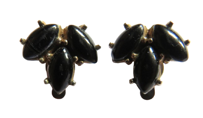 Vintage Ladies Black Stone Clip on Earrings