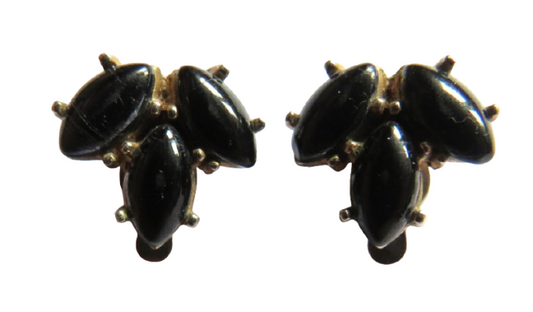 Vintage Ladies Black Stone Clip on Earrings