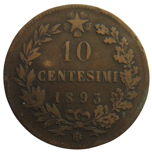 1893 B/I Italy 10 Centesimi Coin