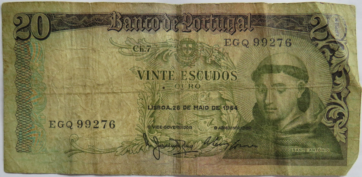 1954 Portugal 20 Escudos Banknote