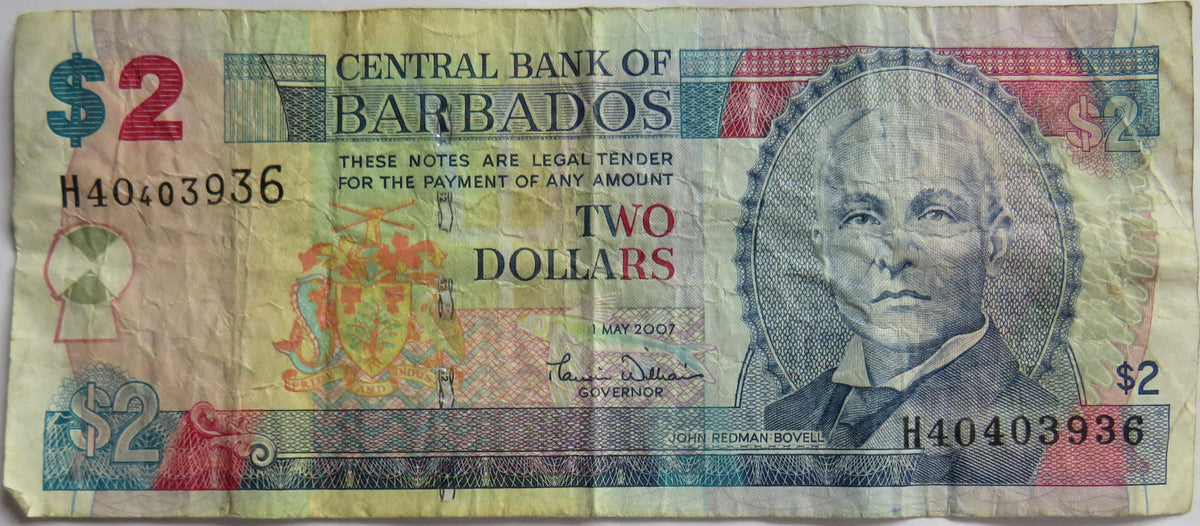 2007 Central Bank of Barbados $2 Dollars Banknote