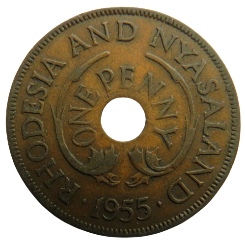 1955 Rhodesia and Nyasaland One Penny Coin