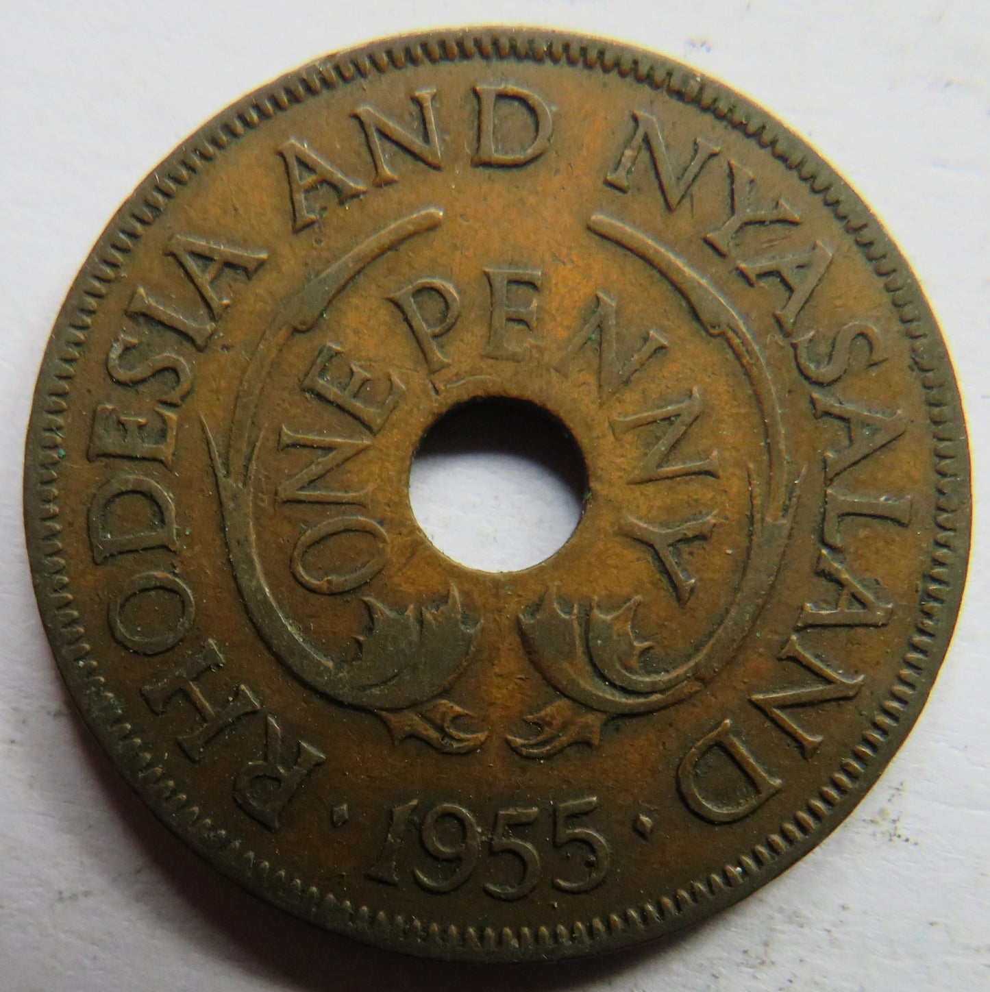 1955 Rhodesia and Nyasaland One Penny Coin