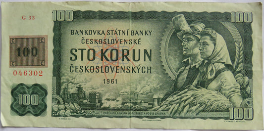 1961 Czechoslovakia 100 Korun Banknote image 1