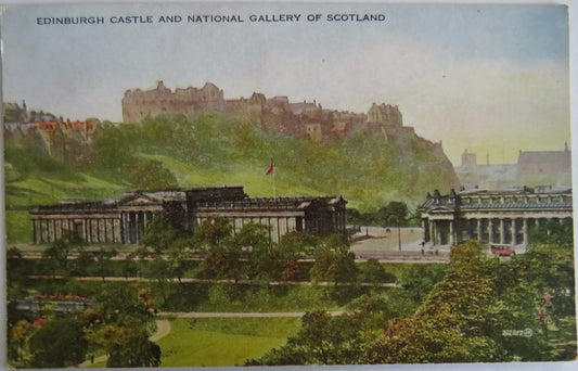 Vintage Postcard of Edinburgh Castle and National Gallery of Scotland