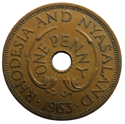 1963 Rhodesia and Nyasaland One Penny Coin