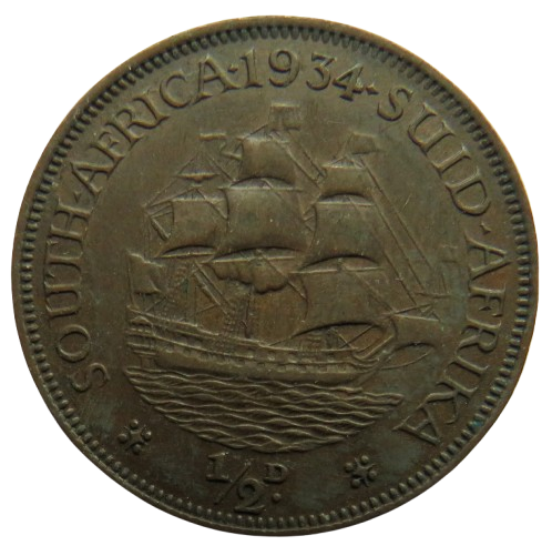 1934 King George V South Africa Halfpenny Coin