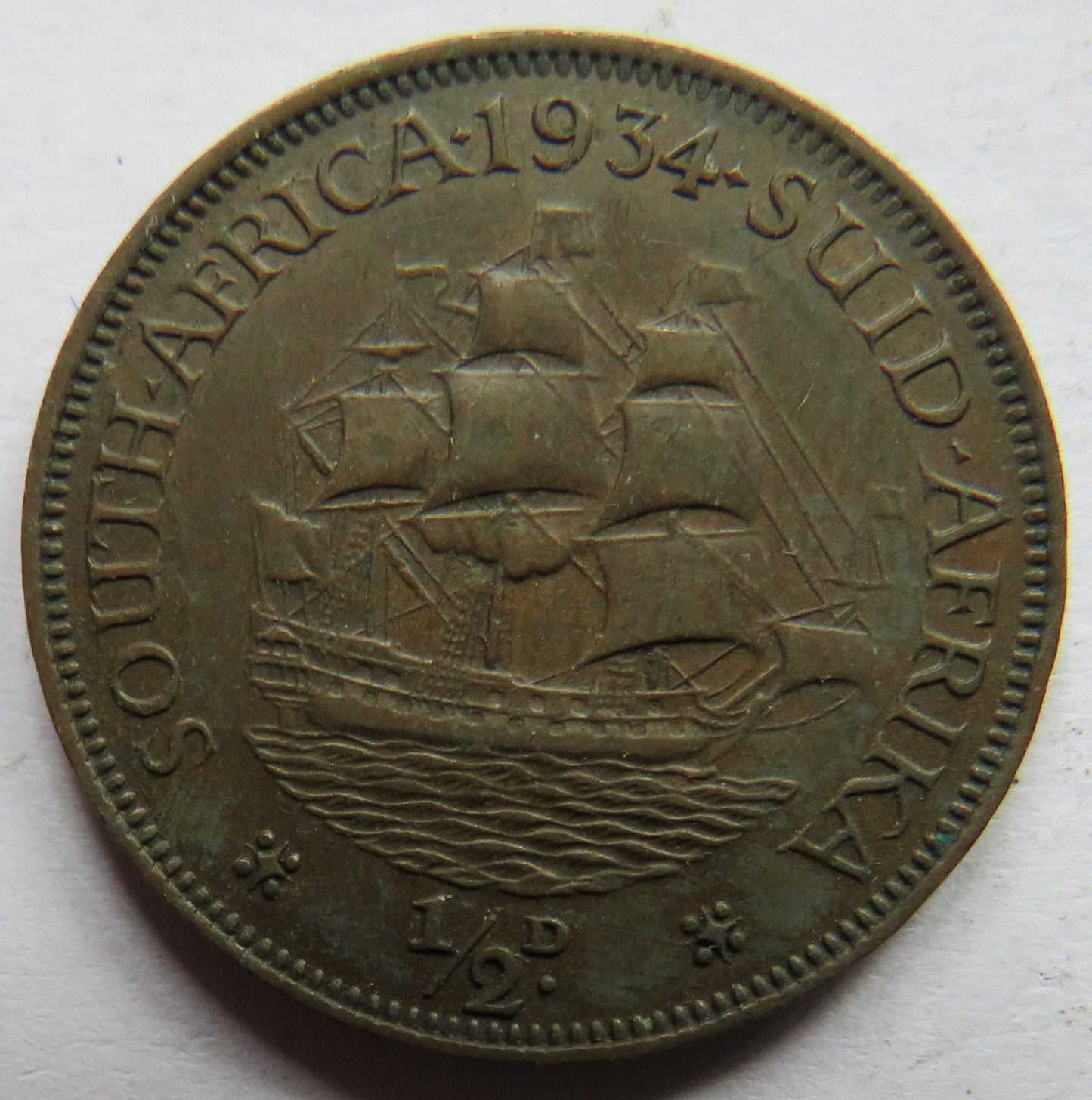 1934 King George V South Africa Halfpenny Coin