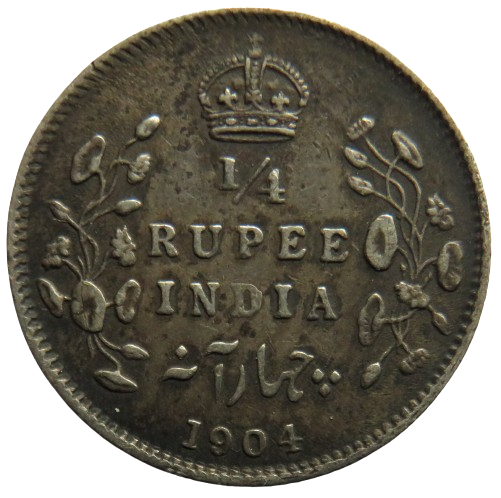 1904 King Edward VII India Silver 1/4 Rupee Coin