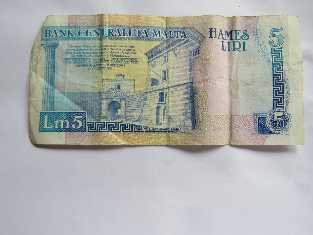 1967 Malta 5 Liri Banknote