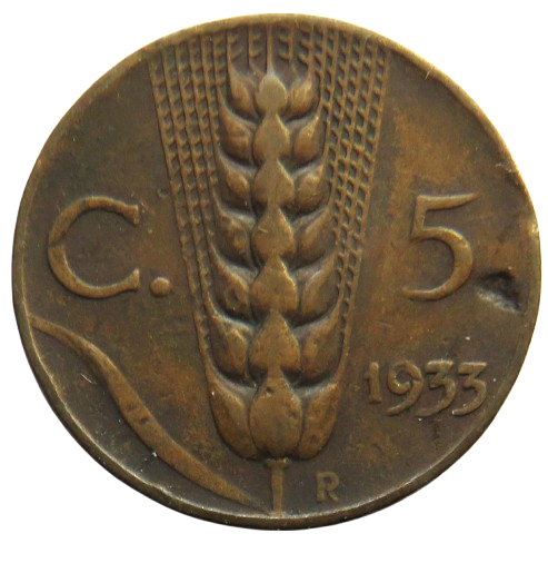 1933 Italy 5 Centesimi Coin