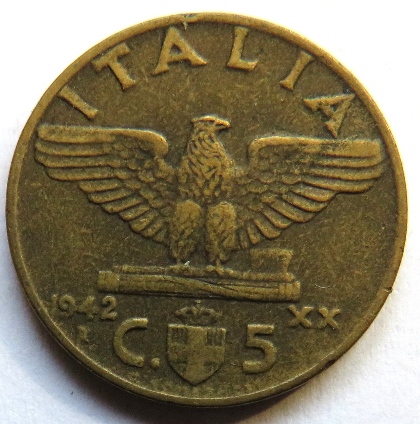 1942 Italy 5 Centesimi Coin WWII
