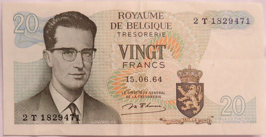 1964 Belgium 20 Francs Banknote image 1