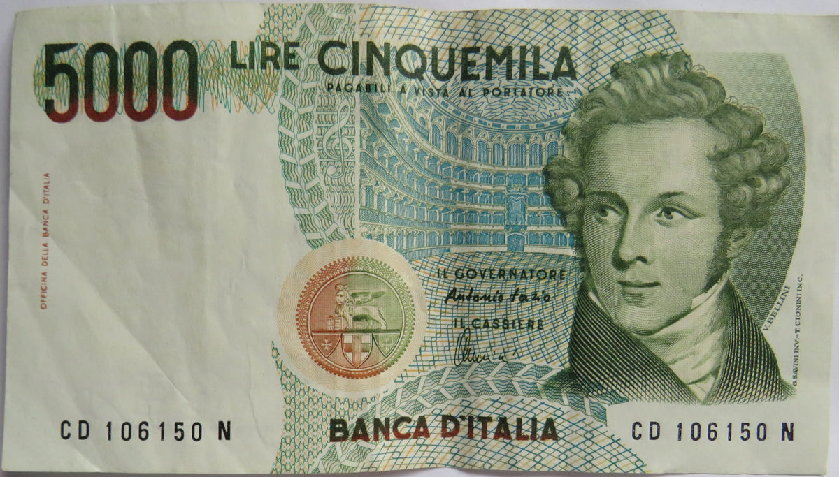 1985 Italy 5000 Lire Banknote