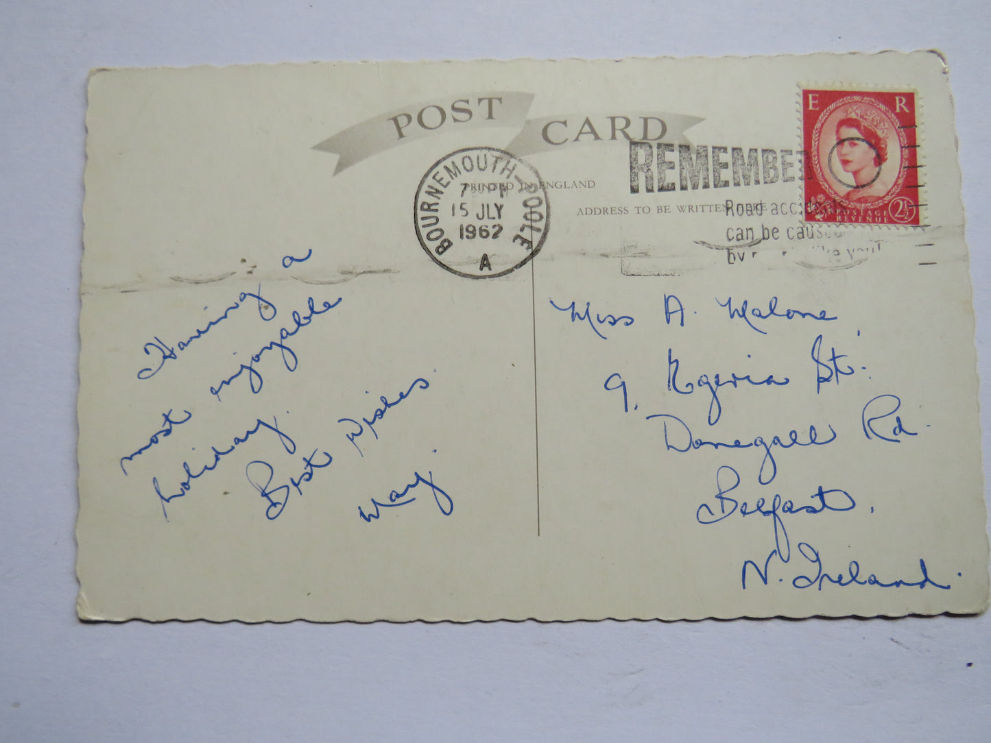 Vintage Postcard of Bournemouth 1962