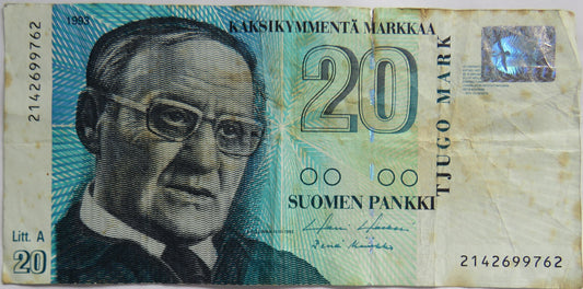 1993 Finland 20 Pankki Banknote image 1