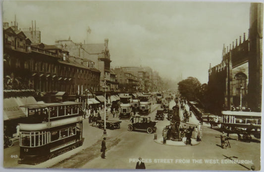 Vintage Postcard Of Princess Street From The West, Edinburgh