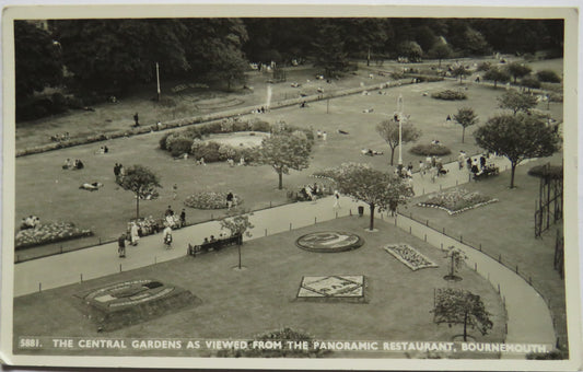 Vintage Postcard of Central Gardens From Panoramic Restaurant Bournemouth
