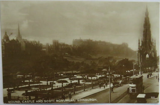 Vintage Postcard Of Mound Castle and Scott Monument, Edinburgh