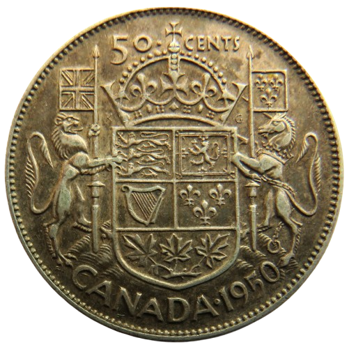 1950 King George VI Canada Silver 50 Cents Coin