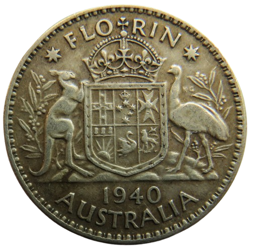 1940 King George VI Australia Silver Florin Coin