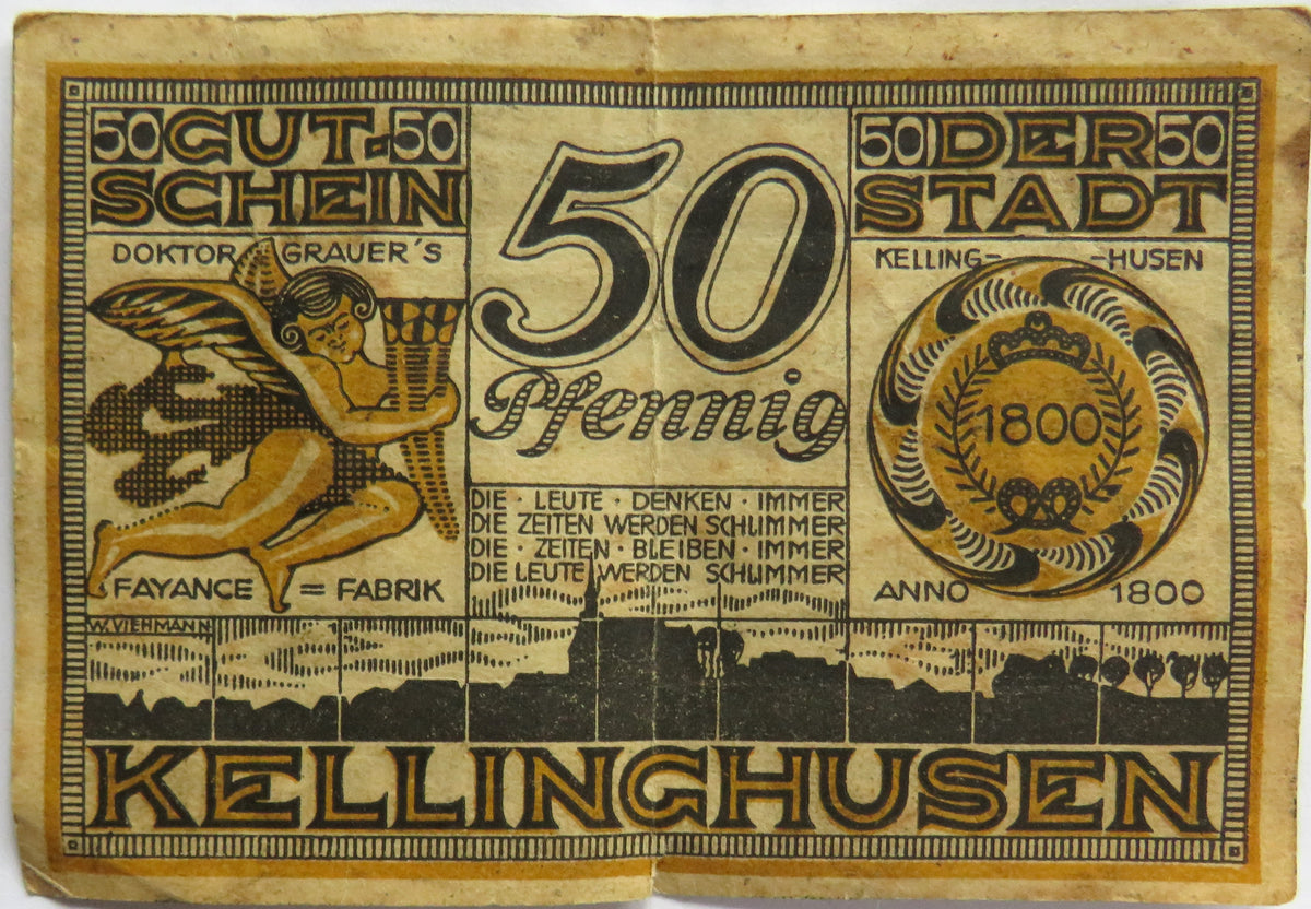 1921 Germany Kellinghusen 50 Pfennig Banknote