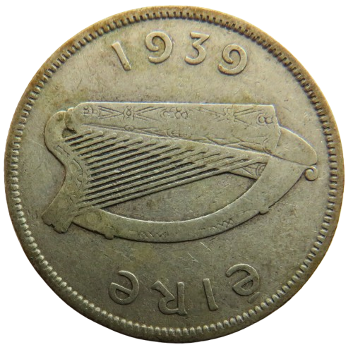 1939 Ireland Eire Silver Florin / 2 Shillings Coin