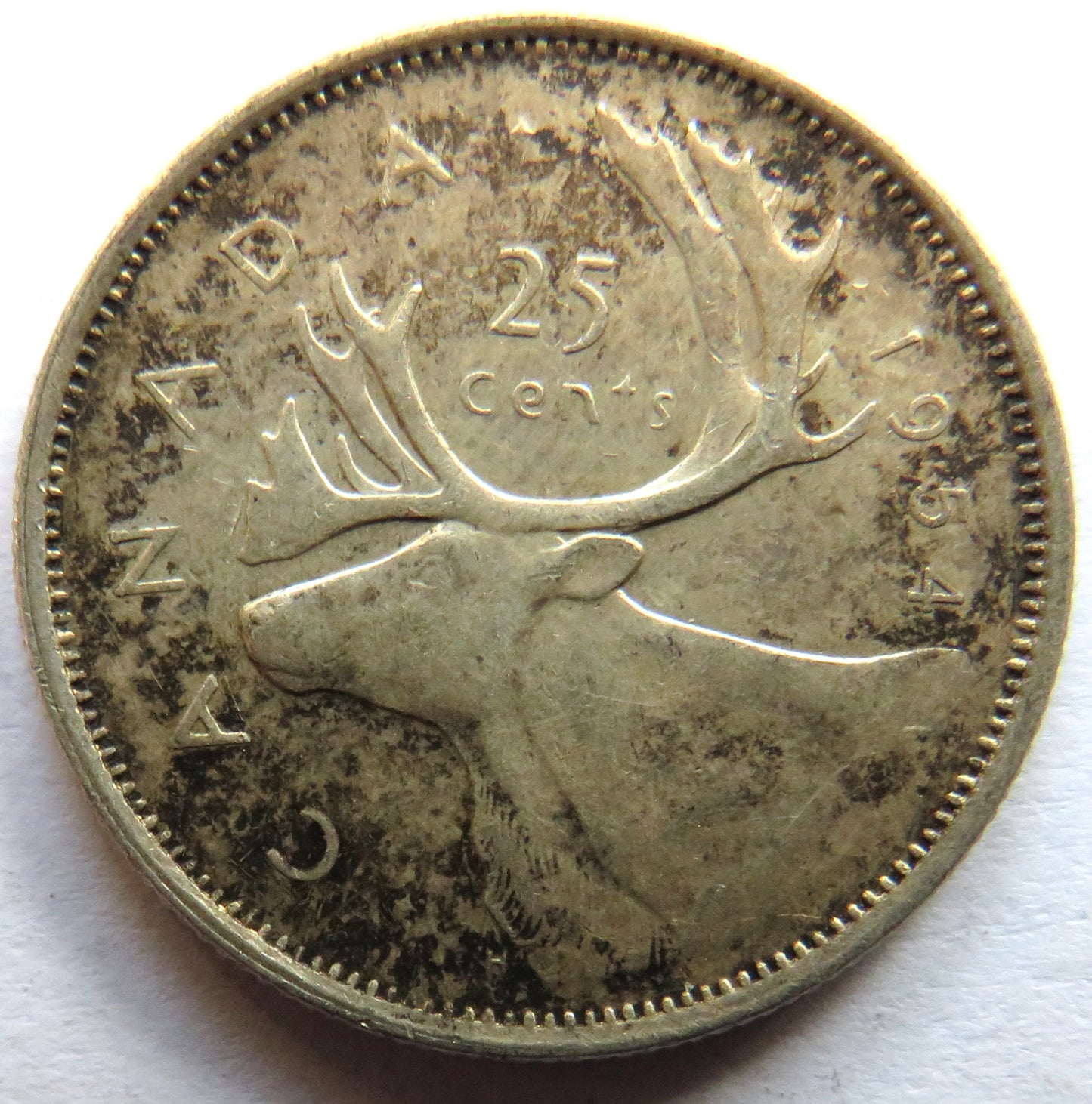 1954 Queen Elizabeth II Canada Silver 25 Cents Coin