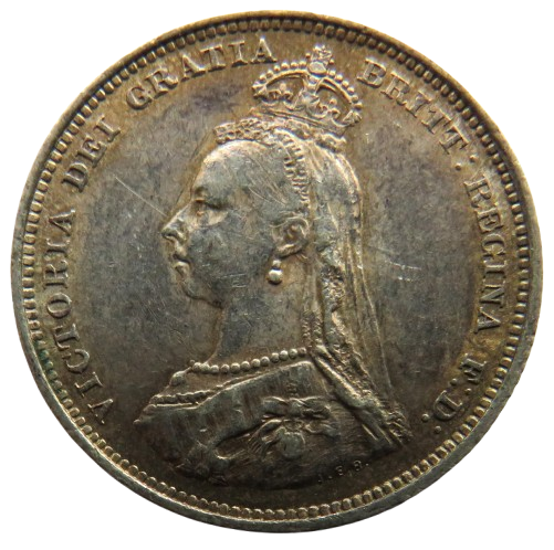 1887 Queen Victoria Jubilee Head Silver Shilling Coin - Great Britain