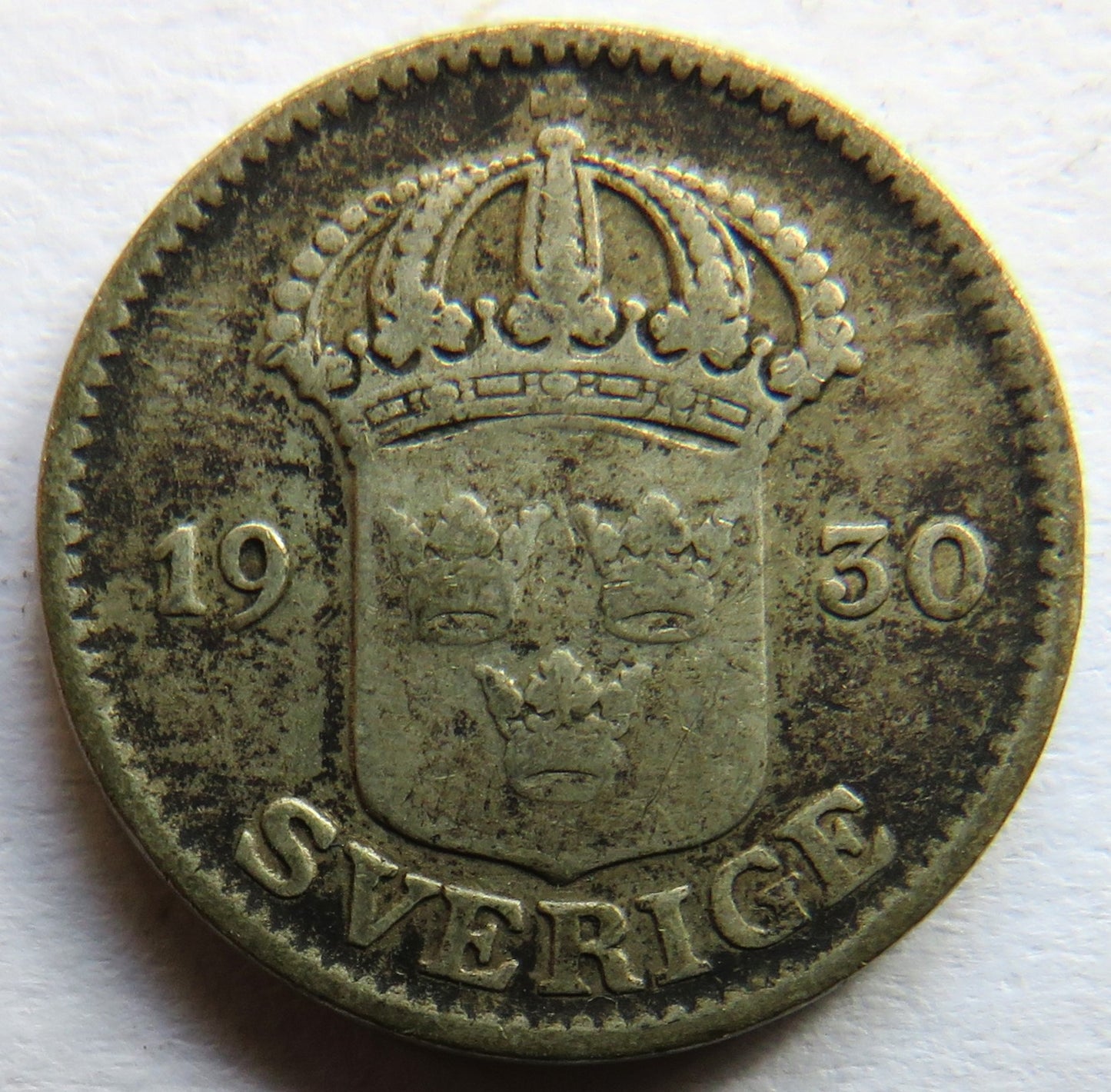 1930 Sweden Silver 25 Ore Coin