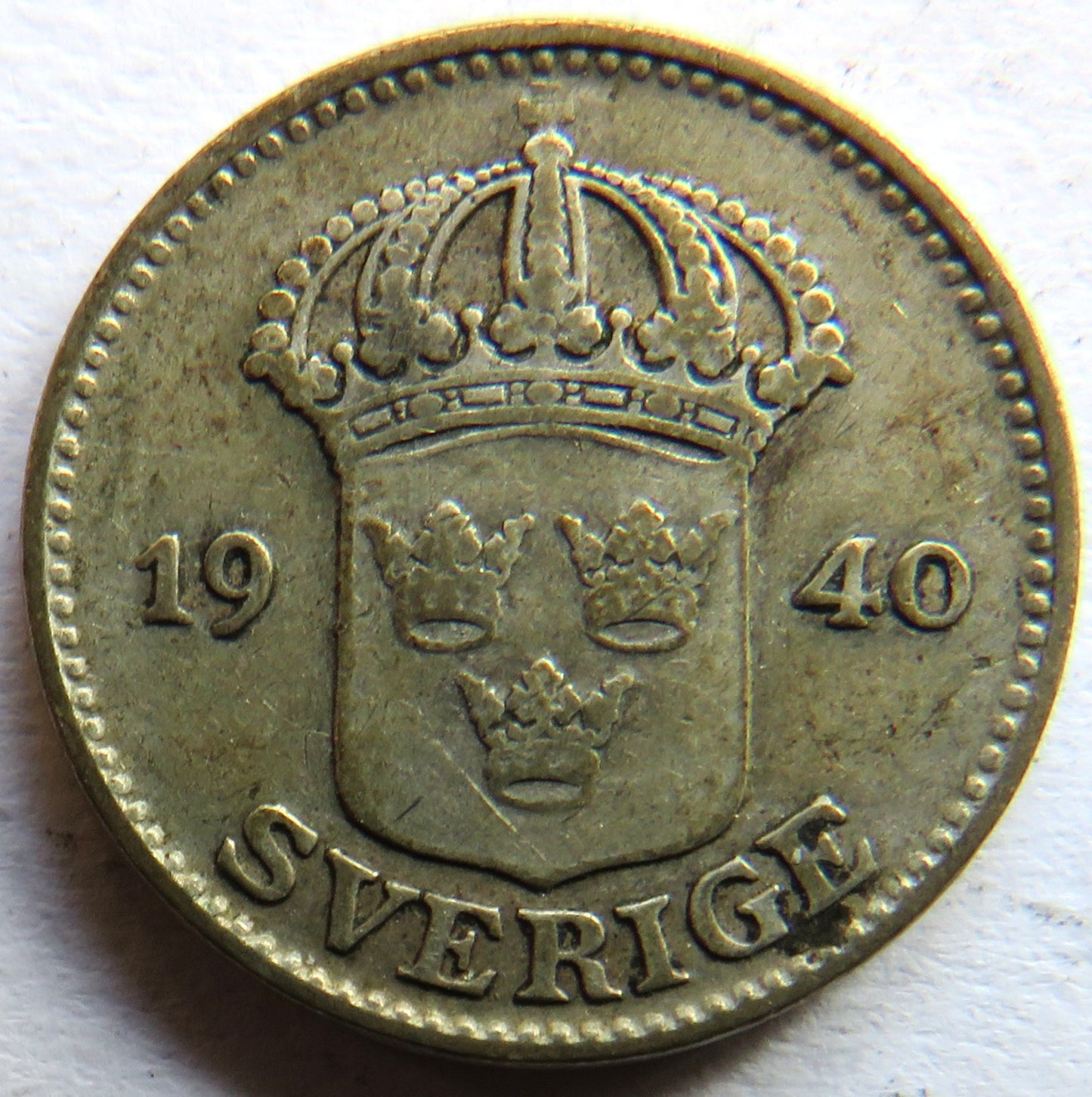 1940 Sweden Silver 25 Ore Coin