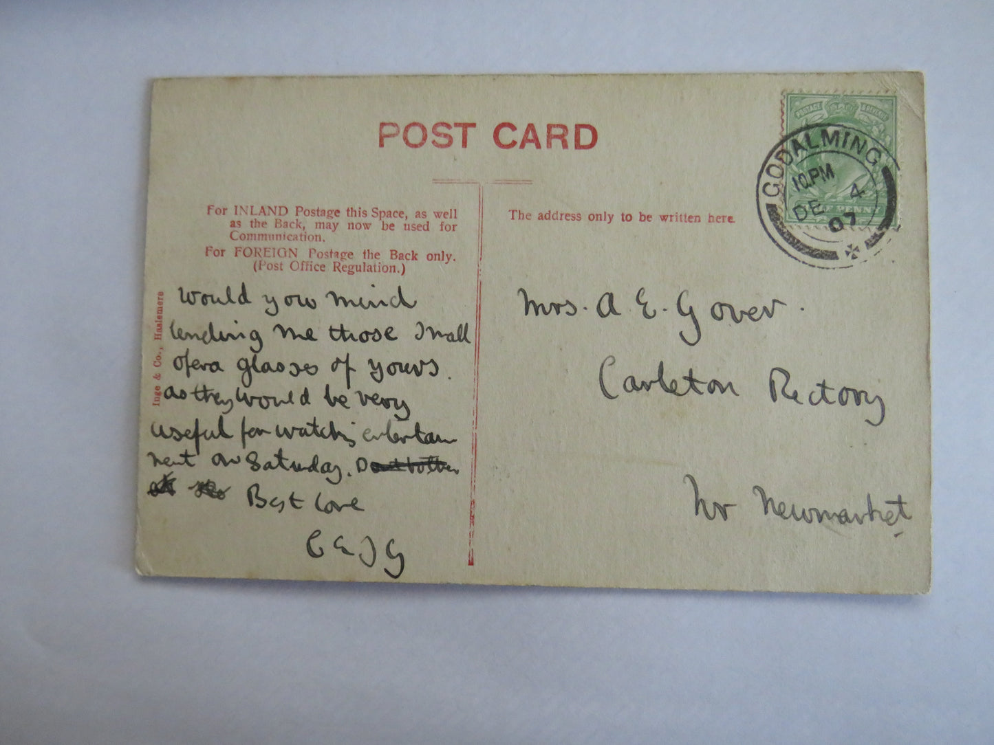 Antique Postcard of St. Catherine's Chapel, Guildford 1907