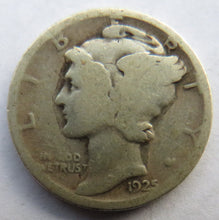 Load image into Gallery viewer, 1925 USA Silver Mercury Dime Coin
