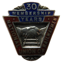 Load image into Gallery viewer, National Union of Railwaymen 30 Years Membership Silver Badge
