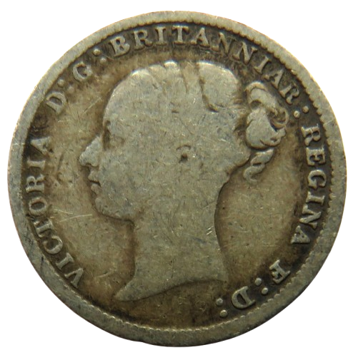 1884 Queen Victoria Young Head Silver Threepence Coin - Great Britain