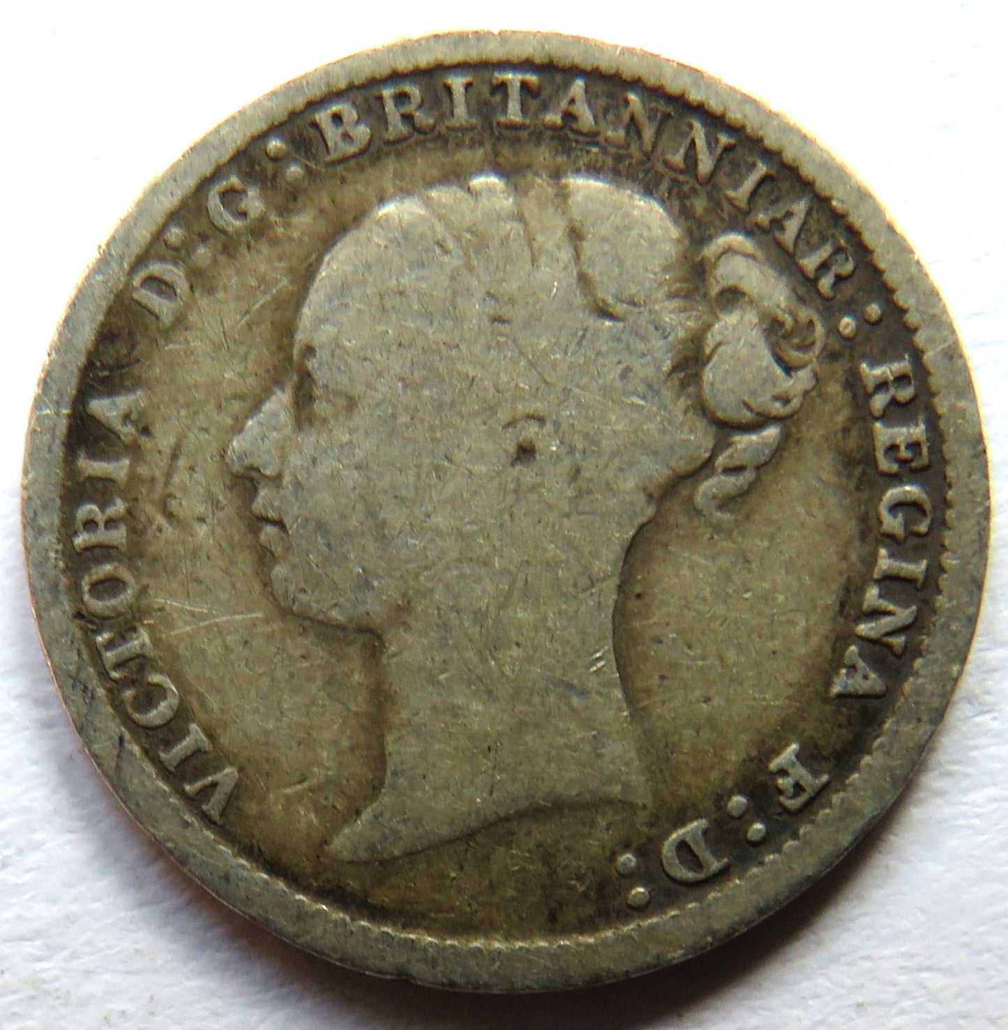 1884 Queen Victoria Young Head Silver Threepence Coin - Great Britain